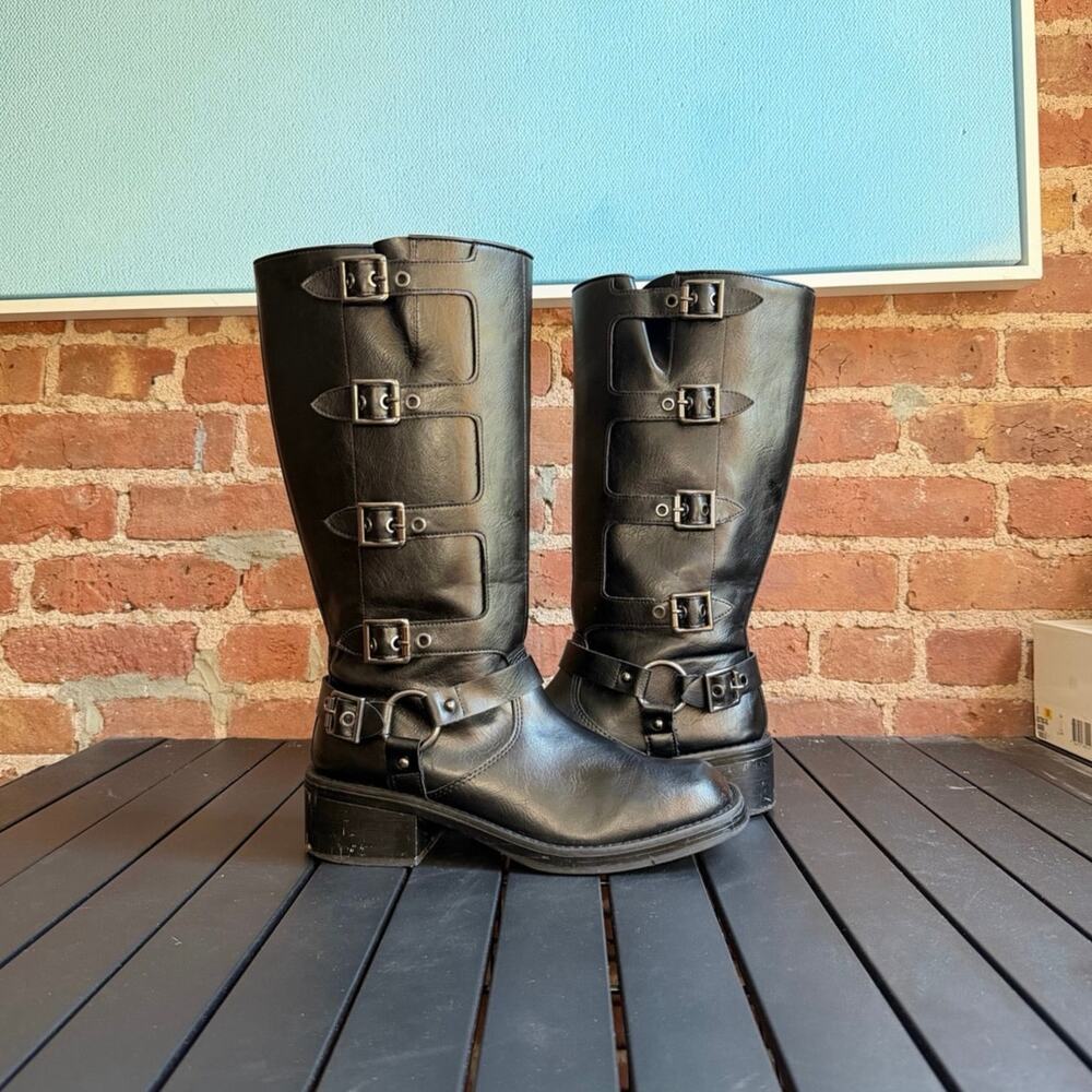 Faux Leather Moto Harness Boot